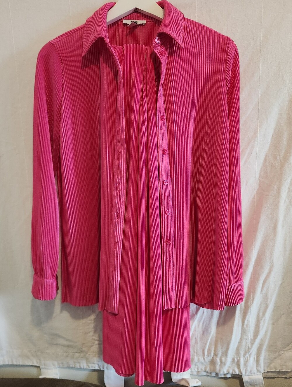 Women's Set Of Pink Pleated Button-Front Top And Matching Pants